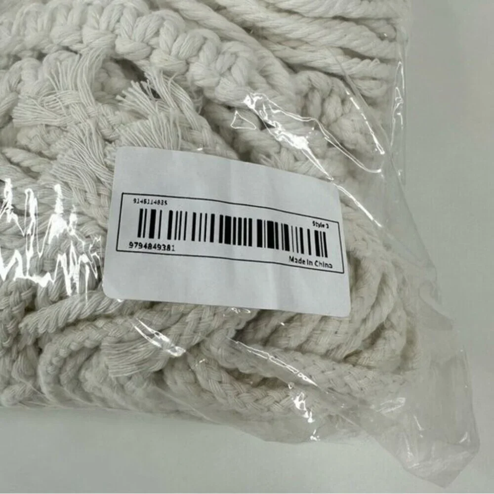 Lot of 4 Macrame Plant Hangers‎ Off White Cotton Boho Beaded Indoor Outdoor NEW